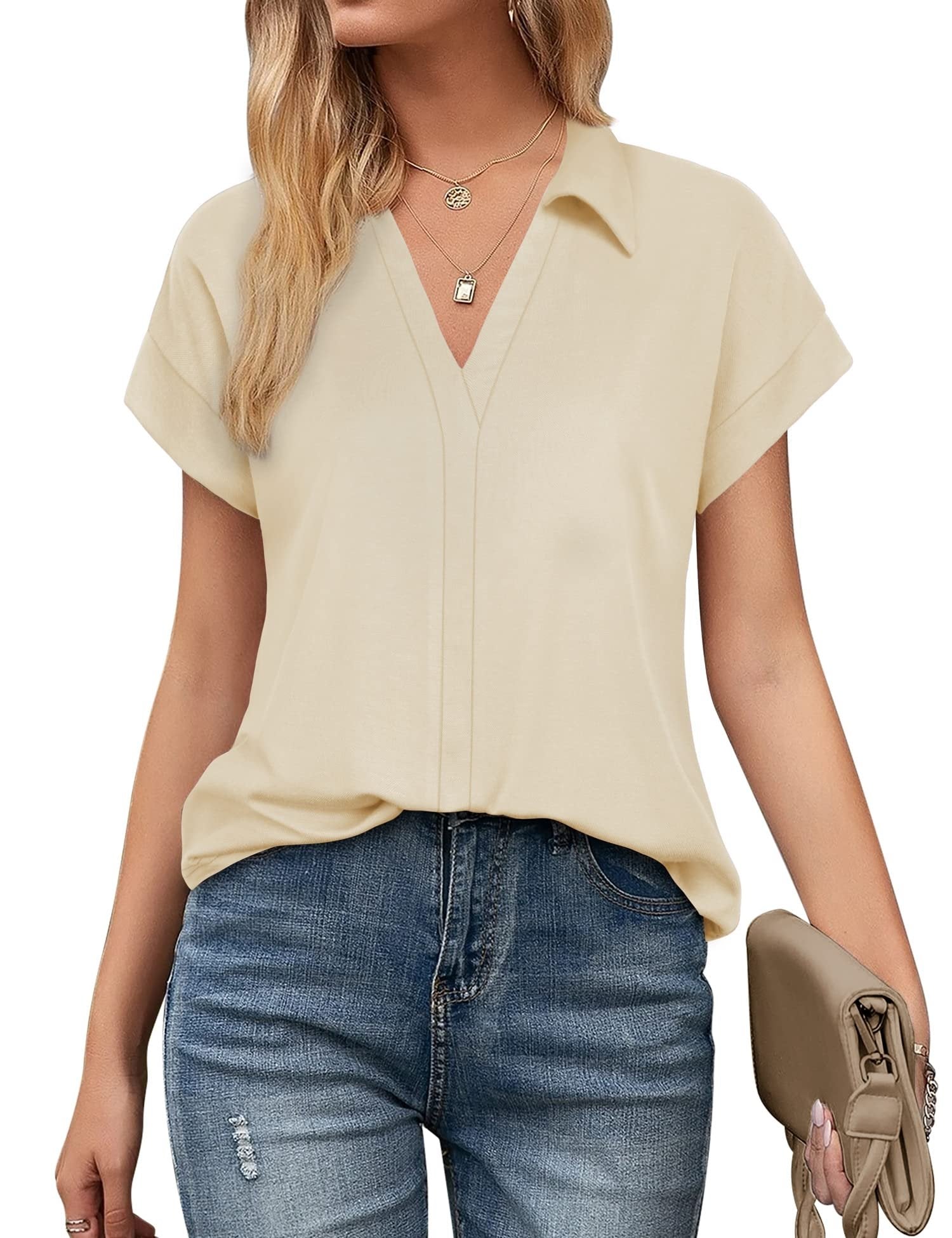 Women's T-Shirts Short Sleeve Collared V Neck T-Shirt