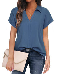 Women's T-Shirts Short Sleeve Collared V Neck T-Shirt