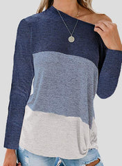 Women's T-Shirts Sloping Shoulder Contrast Twisted Long Sleeve T-Shirt