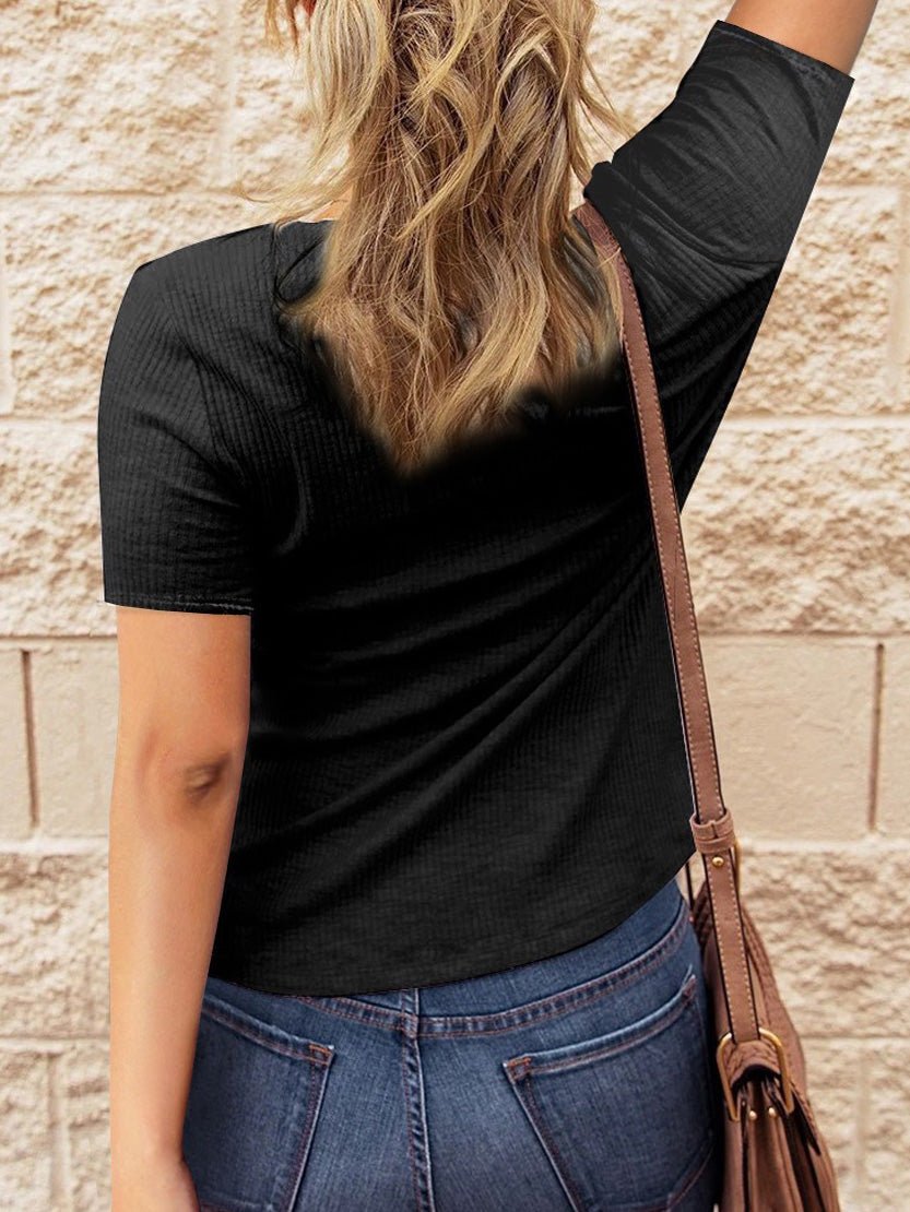 Women's T-Shirts Solid Button Short Sleeve Knit Slim Fit T-Shirt