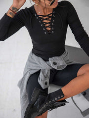 Women's T-Shirts Solid Color Long Sleeve V-Neck Knitted Sexy T-Shirt