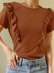 Women's T-Shirts Solid Crew Neck Short Sleeve T-Shirt