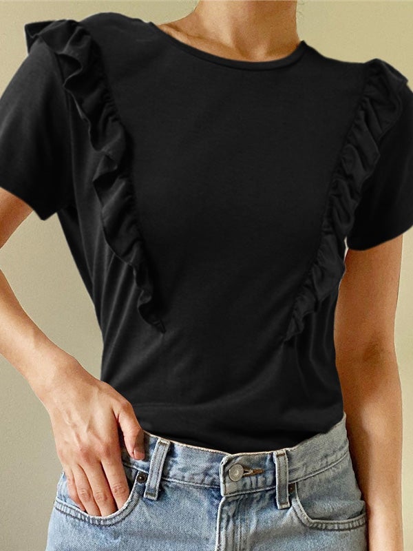 Women's T-Shirts Solid Crew Neck Short Sleeve T-Shirt