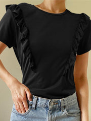 Women's T-Shirts Solid Crew Neck Short Sleeve T-Shirt