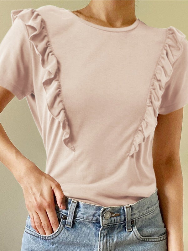 Women's T-Shirts Solid Crew Neck Short Sleeve T-Shirt