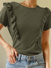 Women's T-Shirts Solid Crew Neck Short Sleeve T-Shirt