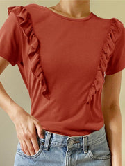 Women's T-Shirts Solid Crew Neck Short Sleeve T-Shirt