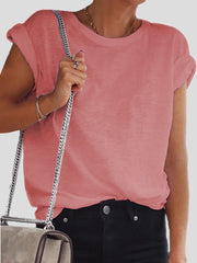 Women's T-Shirts Solid Round Neck Short Sleeve Casual T-Shirt