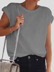 Women's T-Shirts Solid Round Neck Short Sleeve Casual T-Shirt