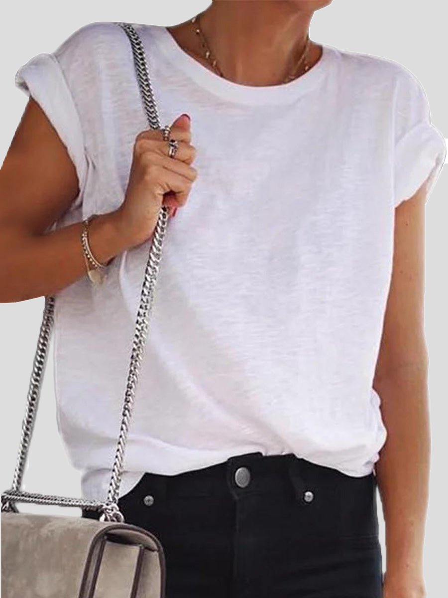 Women's T-Shirts Solid Round Neck Short Sleeve Casual T-Shirt