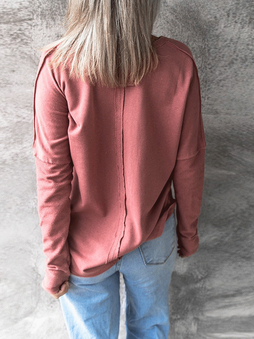 Women's T-Shirts Solid V-Neck Long Sleeve T-Shirt