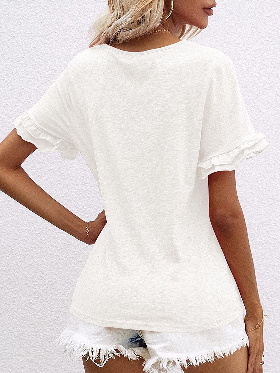 Women's T-Shirts Solid V-Neck Short Sleeve T-Shirt