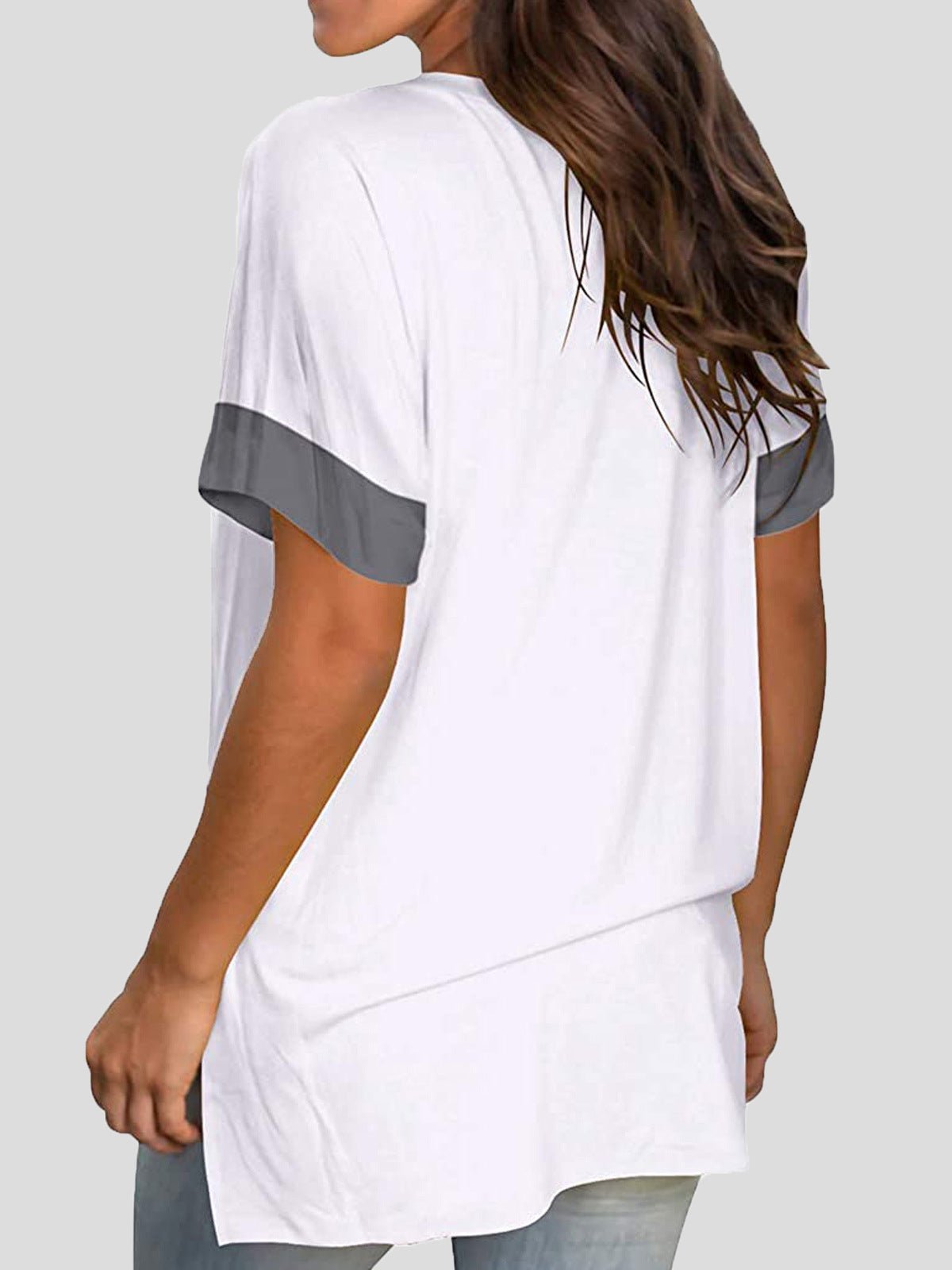 Women's T-Shirts Solid V-Neck Short Sleeve T-Shirt