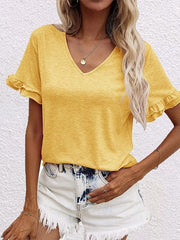 Women's T-Shirts Solid V-Neck Short Sleeve T-Shirt