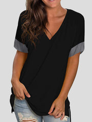 Women's T-Shirts Solid V-Neck Short Sleeve T-Shirt