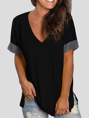 Women's T-Shirts Solid V-Neck Short Sleeve T-Shirt