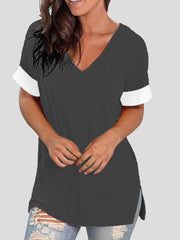 Women's T-Shirts Solid V-Neck Short Sleeve T-Shirt