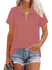 Women's T-Shirts Thread Zip Loose Solid T-Shirt