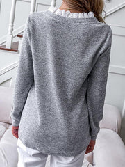Women's T-Shirts V-Neck Lace Pullover Long Sleeve T-Shirt