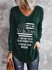 Women's T-Shirts V-Neck Letter Stripe Print Long Sleeve T-Shirt