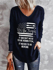 Women's T-Shirts V-Neck Letter Stripe Print Long Sleeve T-Shirt