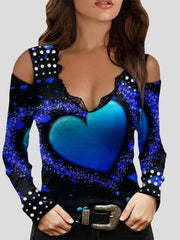 Women's T-Shirts V-Neck Love Sweet Off-Shoulder Short Sleeve T-Shirt