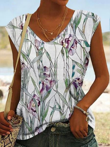 Women's Tank Tops Casual Botanical Print Sleeveless Tank Top