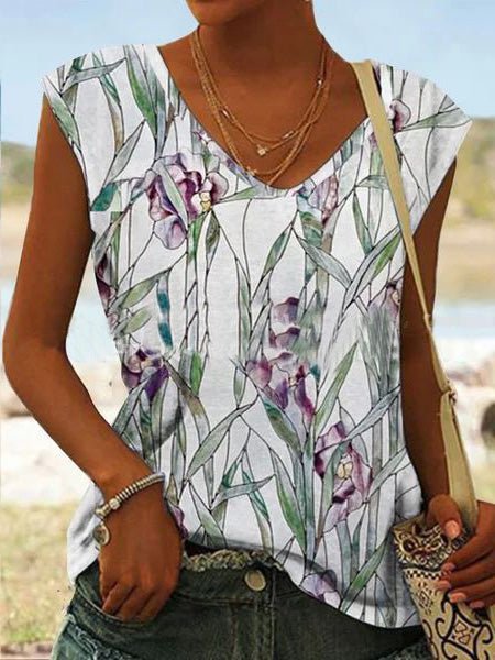 Women's Tank Tops Casual Botanical Print Sleeveless Tank Top