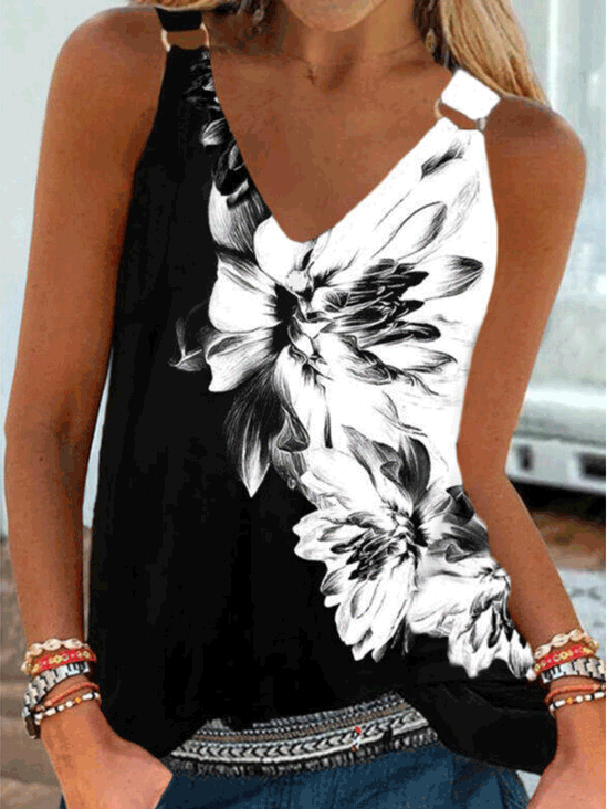 Women's Tank Tops Casual Floral Print Sling Sleeveless Tank Top