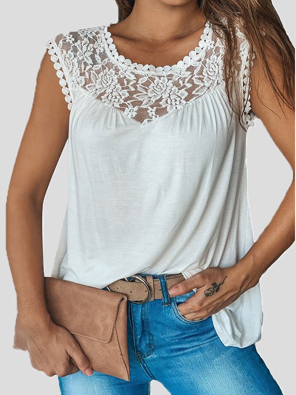 Women's Tank Tops Casual Lace Panel Sleeveless Tank Top