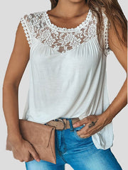Women's Tank Tops Casual Lace Panel Sleeveless Tank Top