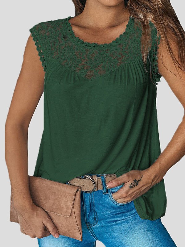 Women's Tank Tops Casual Lace Panel Sleeveless Tank Top