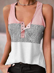 Women's Tank Tops Colorblock Crew Neck Button Sleeveless Tank Top