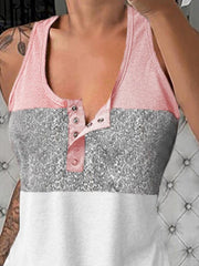 Women's Tank Tops Colorblock Crew Neck Button Sleeveless Tank Top