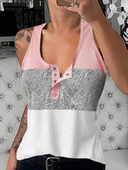 Women's Tank Tops Colorblock Crew Neck Button Sleeveless Tank Top