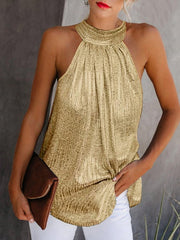 Women's Tank Tops Fashion Shiny Halterneck Sleeveless Tank Tops