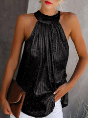 Women's Tank Tops Fashion Shiny Halterneck Sleeveless Tank Tops