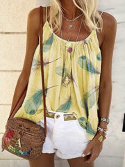 Women's Tank Tops Feather Print Sling Sleeveless Casual Vest
