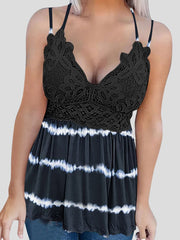 Women's Tank Tops Lace Print V-Neck Adjustable Button Sleeveless Tank Top