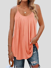 Women's Tank Tops Pleated Sling Crew Neck Tank Tops