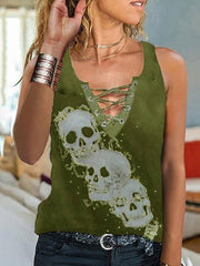 Women's Tank Tops Skull Print V-Neck Sleeveless Tank Top