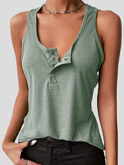 Women's Tank Tops Solid Button Sleeveless Tank Tops