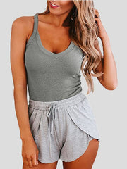 Women's Tank Tops Solid V-Neck Sling Sleeveless Tank Top