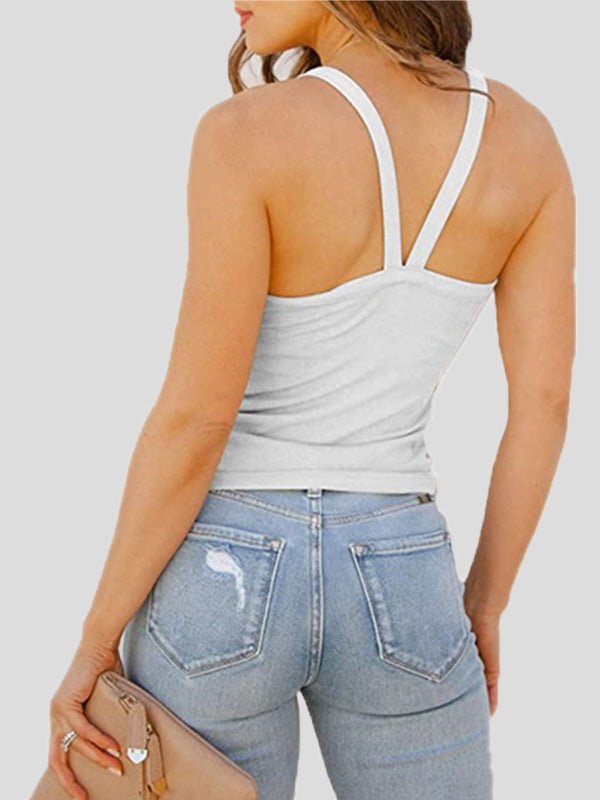 Women's Tank Tops Solid V-Neck Sling Sleeveless Tank Top