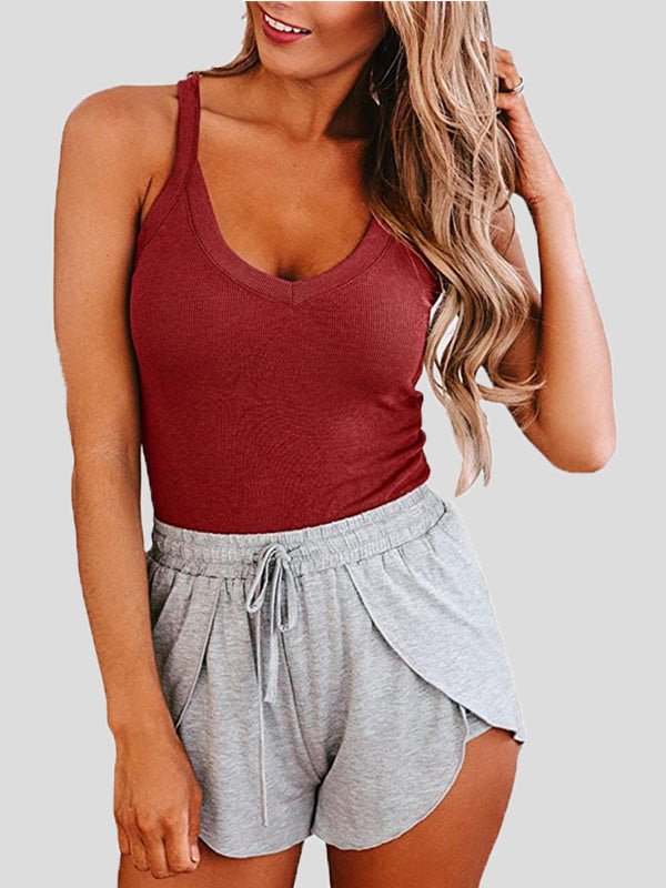 Women's Tank Tops Solid V-Neck Sling Sleeveless Tank Top