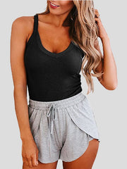 Women's Tank Tops Solid V-Neck Sling Sleeveless Tank Top