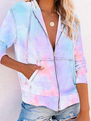 Zipper Tie-dye Print Hoodie Sweatshirt