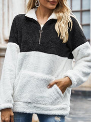 Zipper Up Printed Plush Sweatshirt