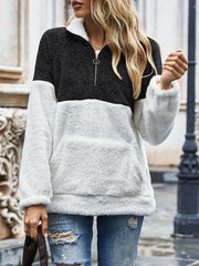 Zipper Up Printed Plush Sweatshirt