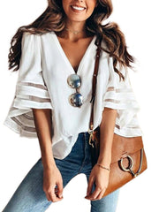 Stitching Yarn V-neck Top